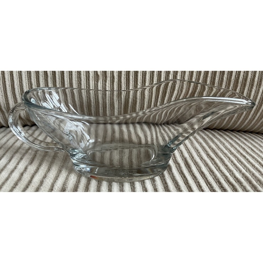 ANCHOR HOCKING Vintage 10oz Clear Glass GRAVY BOAT USA # 1028 Heavy Excellent